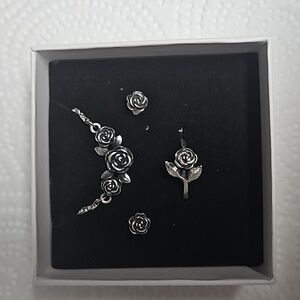 James Avery Rose Sterling Silver Necklace, Ring, and Earrings Set.